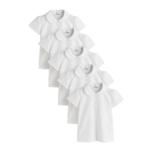 Front - Clarks Girls Scallop Hem School Polo Shirt (Pack of 5)