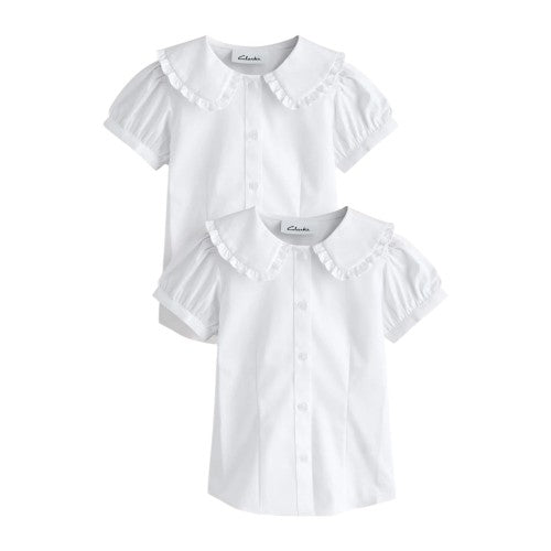 Front - Clarks Girls Frill Collar Short-Sleeved Shirt (Pack of 2)