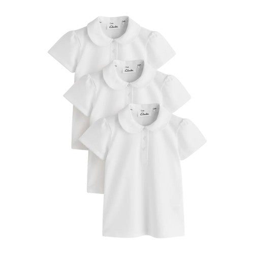 Front - Clarks Girls Scallop Hem Short-Sleeved School Polo Shirt (Pack of 3)