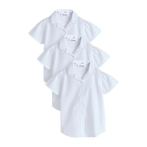 Front - Clarks Girls Revere Collar Short-Sleeved School Shirt (Pack of 3)