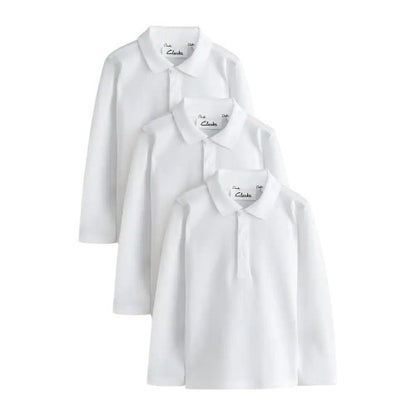 Front - Clarks Boys Long-Sleeved School Polo Shirt (Pack of 3)