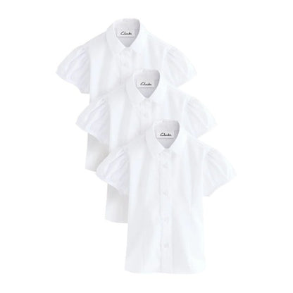 Front - Clarks Girls Fitted Puff Sleeve School Shirt (Pack of 3)