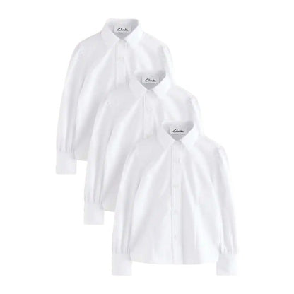 Front - Clarks Girls Fitted Long-Sleeved School Shirt (Pack of 3)