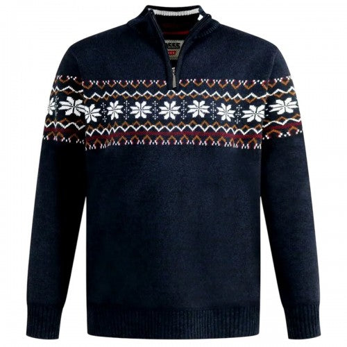 Front - Duke Mens D555 Edinson Fair Isle Quarter Zip Kingsize Sweatshirt