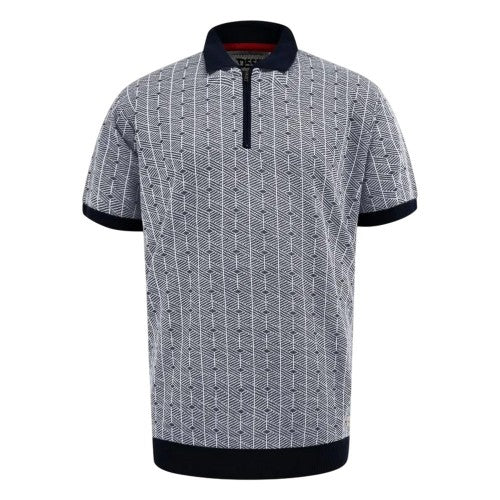 Front - Duke Mens Perry D555 Knitted Jacquard Quarter Zip Kingsize Polo Shirt