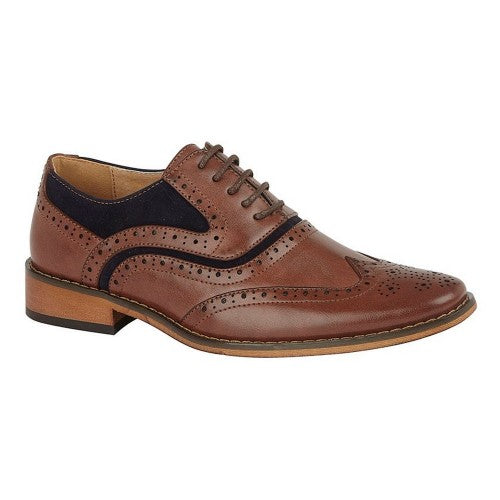 Front - Goor Childrens/Boys Leather 5 Eye Wing Capped Brogue Oxford Shoe