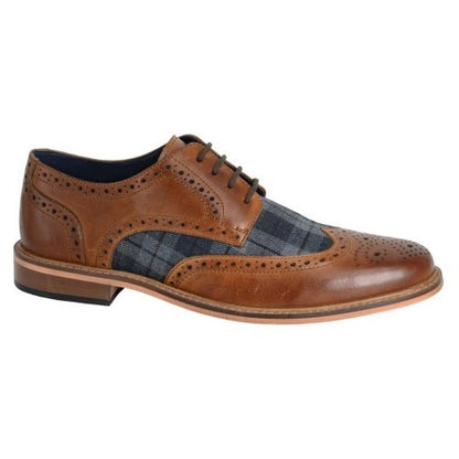 Front - Roamers Mens Tartan Leather Brogue Detailing Gibson Shoes
