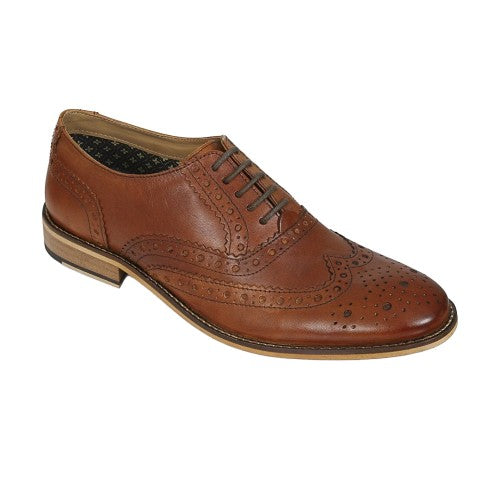 Front - Roamers Mens Tartan Leather Brogue Detailing Gibson Shoes