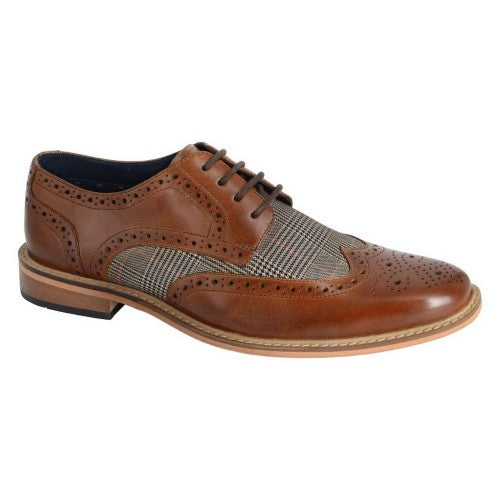 Front - Roamers Mens Glencheck Leather Brogues