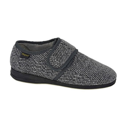 Front - Sleepers Mens William Checked Touch Fastening Slippers