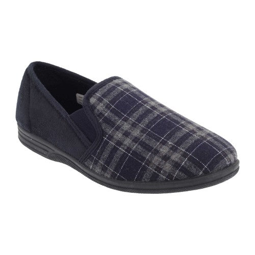 Front - Zedzzz Mens Harley Check Felt Gusset Slippers