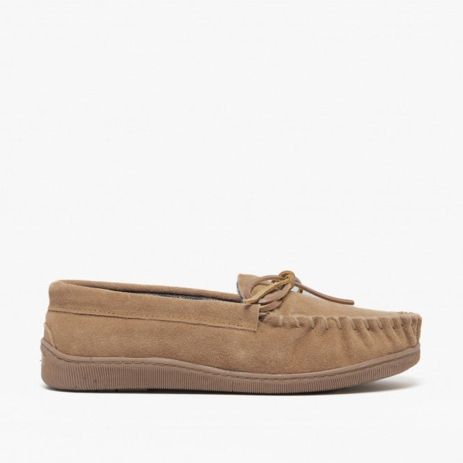 Sand - Back - Sleepers Mens Adie Real Suede Moccasin Slippers