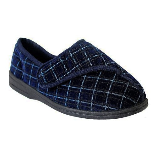 Front - Zedzzz Mens George Touch Fastening Check Velour Slippers
