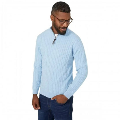 Front - Maine Mens Cable Cotton Half Zip Jumper
