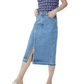 Front - Mantaray Womens/Ladies Denim Split Front Skirt