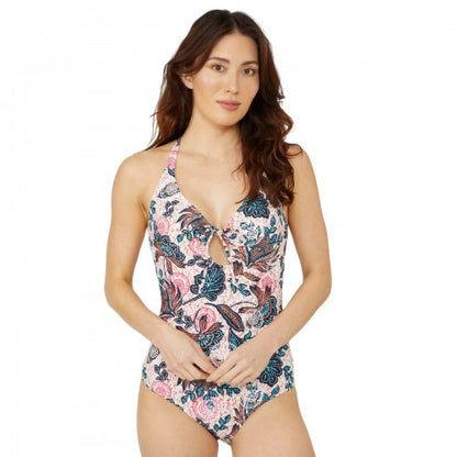 Front - Mantaray Womens/Ladies Savannah Floral Halter Neck One Piece Swimsuit