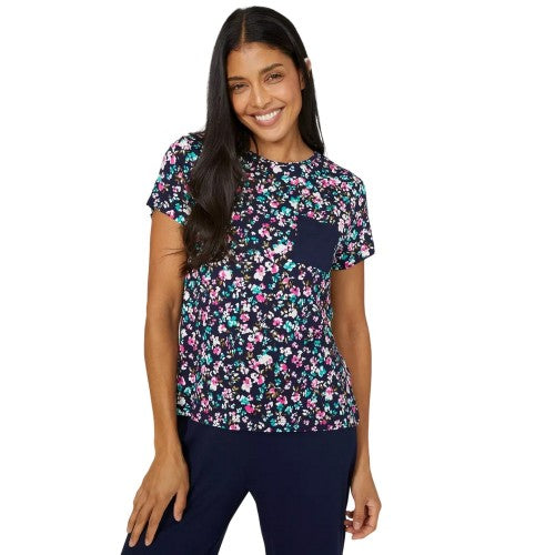 Debenhams Womens Ladies Pansy Watercolour Short Sleeved Pyjama Top