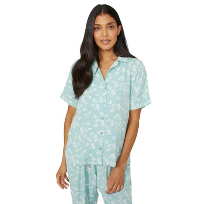 Front - Debenhams Womens/Ladies Bloom Woven Revere Collar Pyjama Top