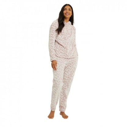Front - Debenhams Womens/Ladies Animal Print Fleece Embossed Long Pyjama Set