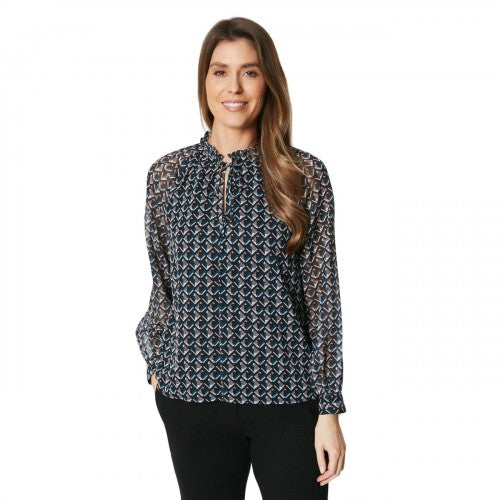 Front - Principles Womens/Ladies Geo Abstract Tie Neck Top