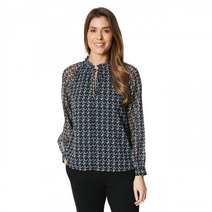 Front - Principles Womens/Ladies Geo Abstract Tie Neck Top