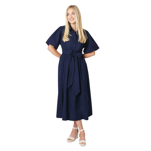 Front - Principles Womens/Ladies Belted Cotton Petite Midi Dress