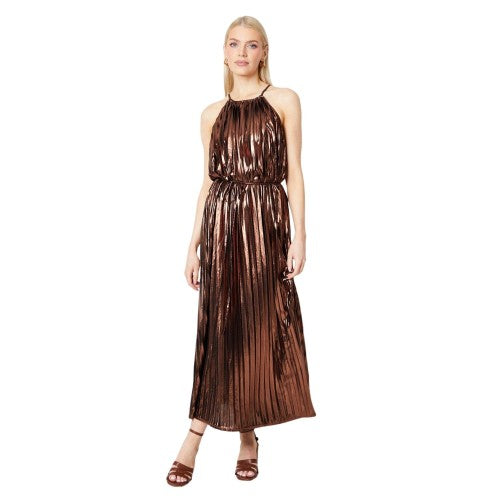 Front - Principles Womens/Ladies Pleated Foil Halter Neck Midi Dress