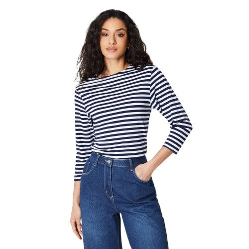 Front - Principles Womens/Ladies Stripe Jersey 3/4 Sleeve Top
