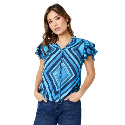 Front - Principles Womens/Ladies Geometric Bubble Hem Flute Top