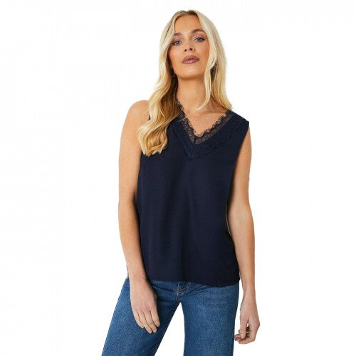 Front - Principles Womens/Ladies Eyelash Lace Petite Tank Top