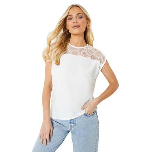 Front - Principles Mens Jersey Lace Detail Petite Top