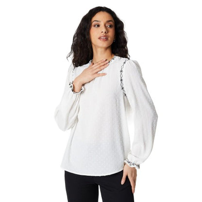 Front - Principles Womens/Ladies Embroidered Ruffle Neck Blouse