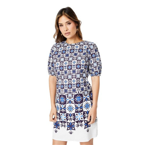 Front - Principles Womens/Ladies Tile Print Puff Sleeve Shift Dress
