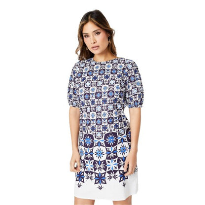 Front - Principles Womens/Ladies Tile Print Puff Sleeve Shift Dress