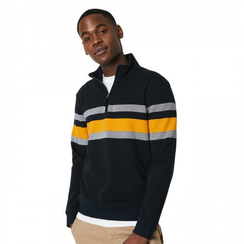 Front - Maine Mens Placement Stripe Zip Neck Sweatshirt