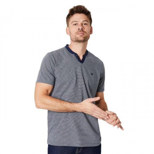 Front - Maine Mens Feeder Stripe Notch Neck T-Shirt