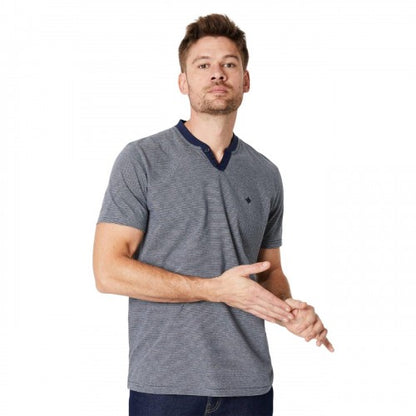 Front - Maine Mens Feeder Stripe Notch Neck T-Shirt