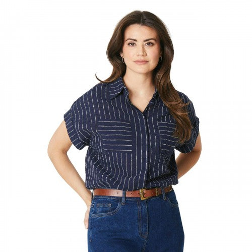 Front - Principles Womens/Ladies Stripe Patch Pocket Turn Up Shirt