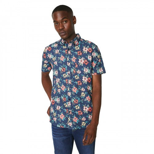 Front - Maine Mens Hibiscus Short-Sleeved Shirt
