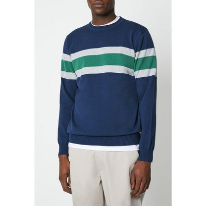 Front - Maine Mens Placement Stripe Knitted Crew Neck Jumper