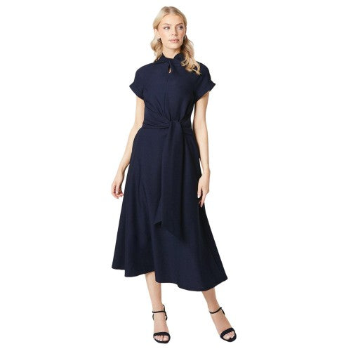 Front - Debenhams Womens/Ladies Twist Neck Fitted And Flared Midi Dress