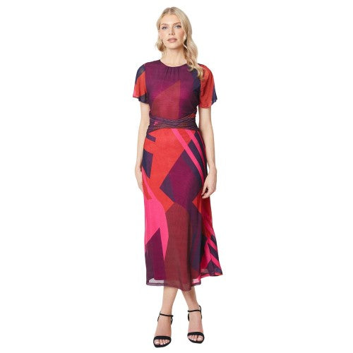 Front - Principles Womens/Ladies Geometric Mesh Twist Waist Midi Dress