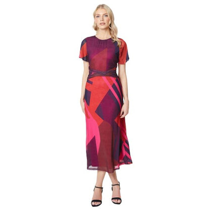 Front - Principles Womens/Ladies Geometric Mesh Twist Waist Midi Dress