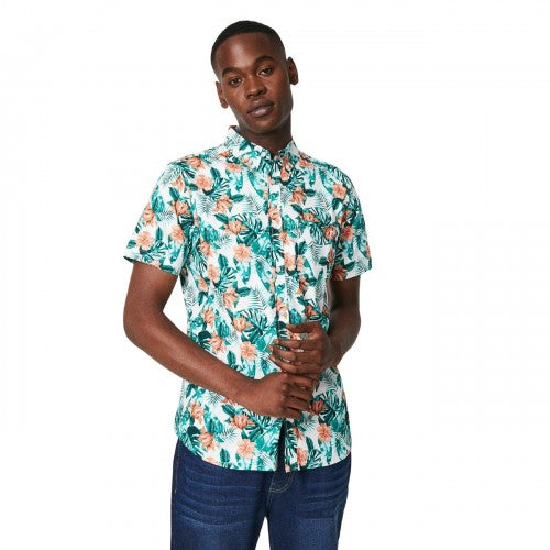 Front - Maine Mens Jungle Floral Short-Sleeved Shirt