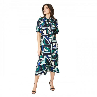 Front - Principles Womens/Ladies Geometric Jersey Tie Neck Midi Dress