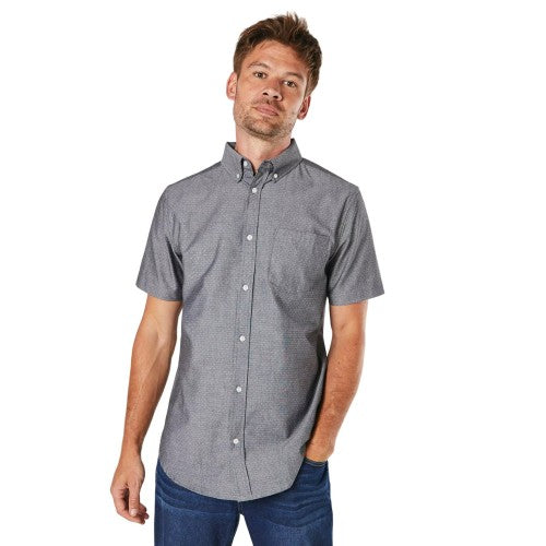 Front - Maine Mens Pin Dot Chambray Short-Sleeved Shirt