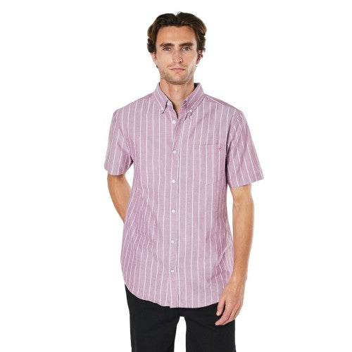 Front - Maine Mens Wide Stripe Oxford Short-Sleeved Shirt
