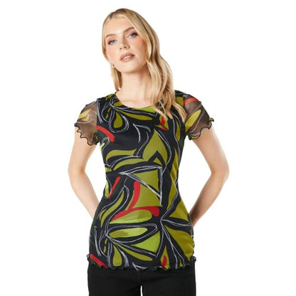 Front - Principles Womens/Ladies Geometric Mesh T-Shirt