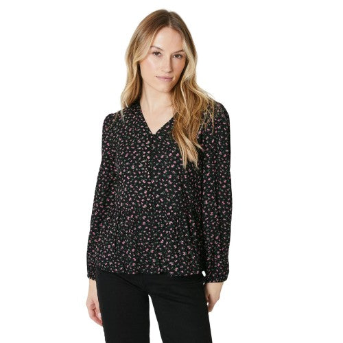 Front - Maine Womens/Ladies Ditsy Floral Front Tie Long-Sleeved Blouse