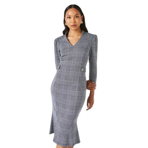Front - Principles Womens/Ladies Checked Jacquard Tab Belt Midi Dress